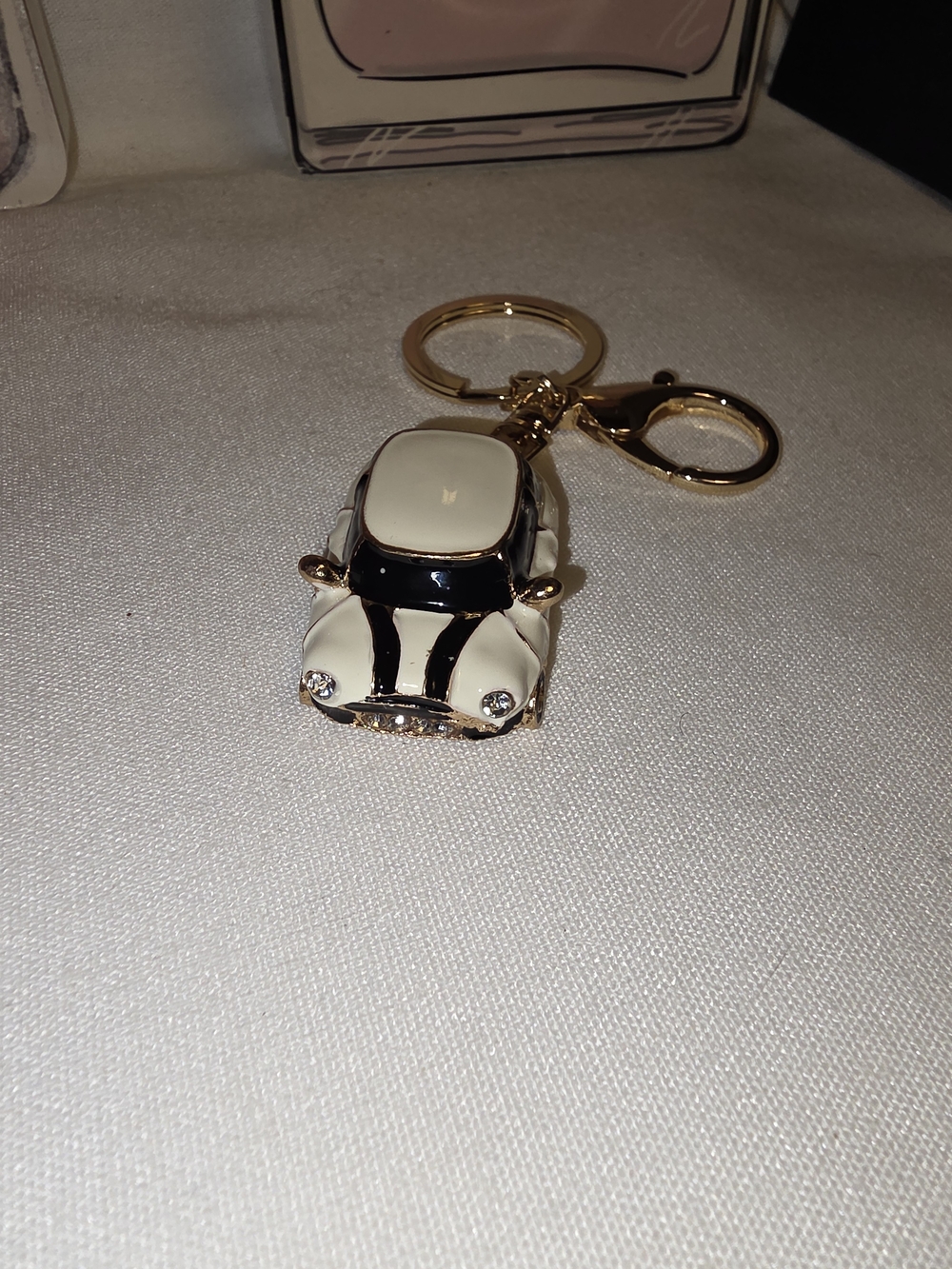 Gold Tone White & Black Mini Car Keychain - Women Accessories - Picture 2 of 3